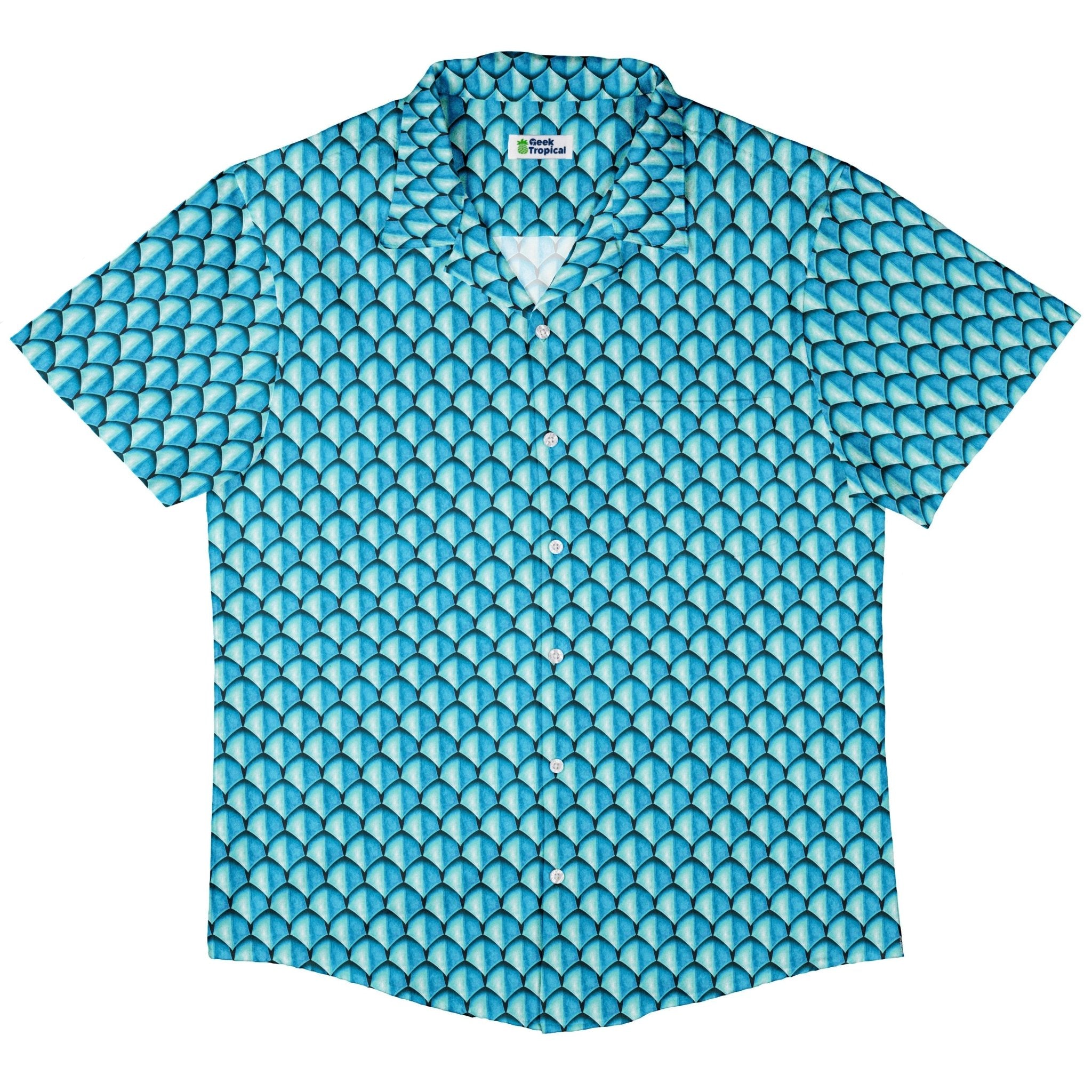 Dragon Scales Blue Dnd Button Up Shirt - adult sizing - Designs by Nathan - Fantasy Prints