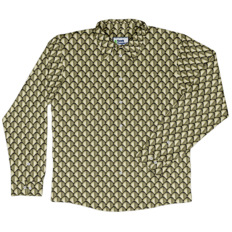 Dragon Scales Gold Dnd Long Sleeve Button Up Shirt Geek Nerd adult sizing Designs by Nathan Fantasy Prints
