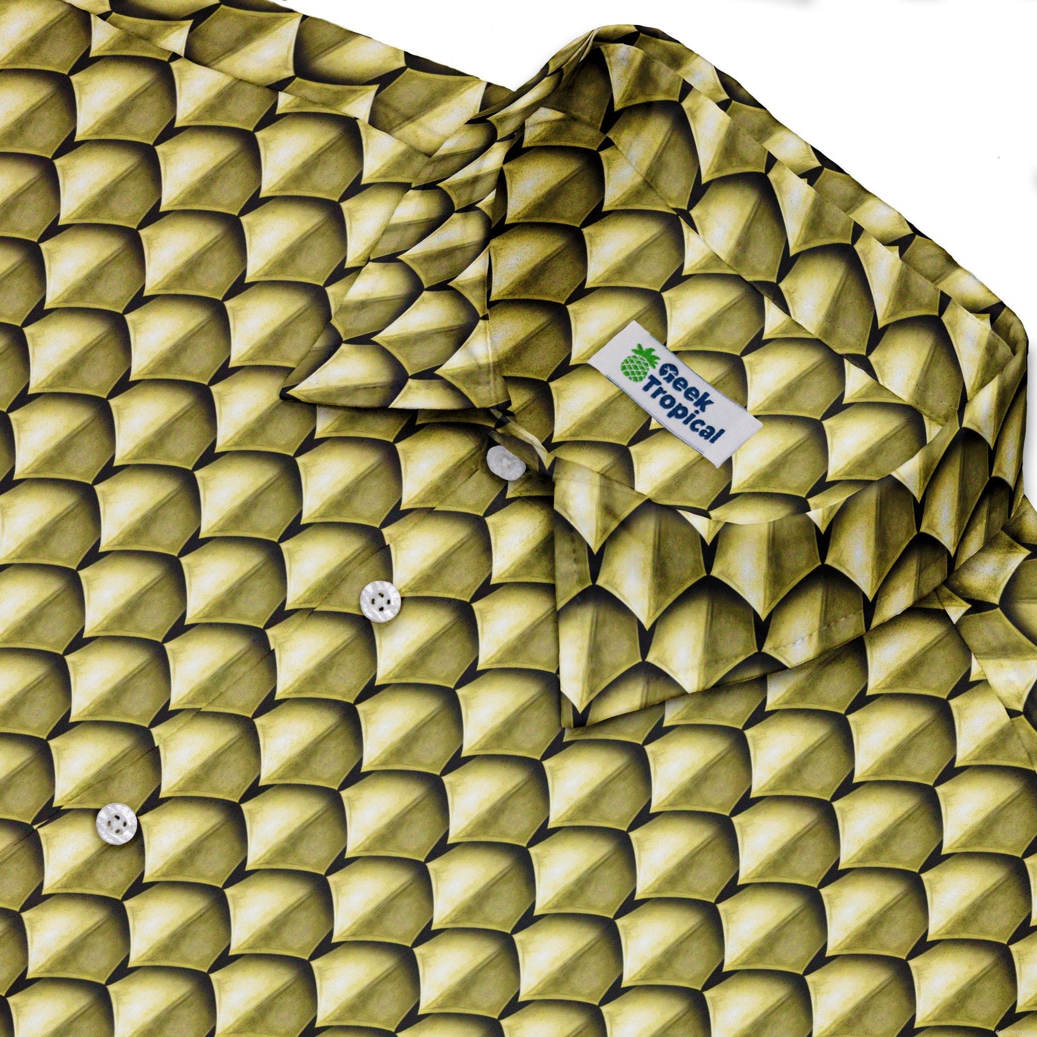 Dragon Scales Gold Dnd Button Up Shirt - adult sizing - Designs by Nathan - Fantasy Prints