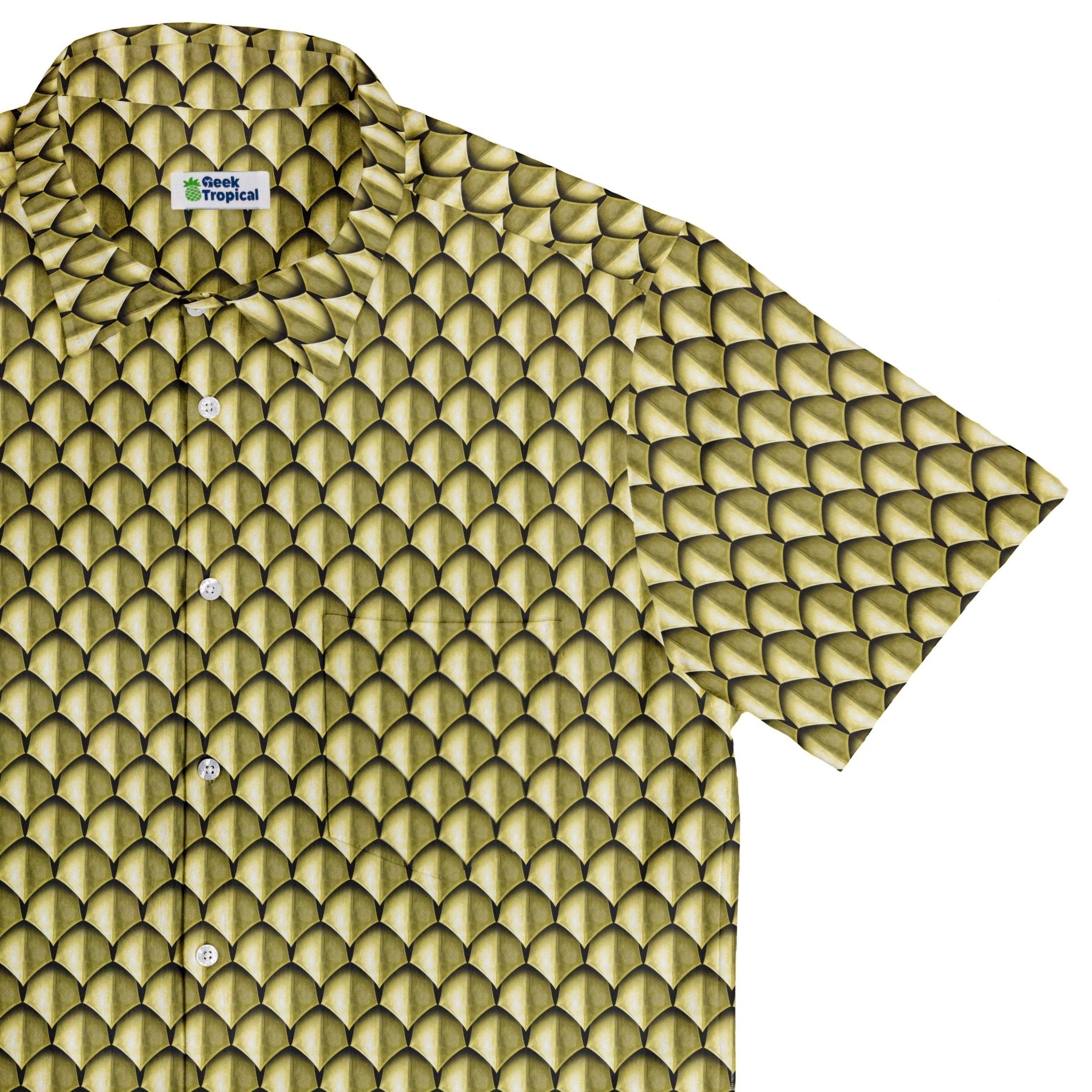 Dragon Scales Gold Dnd Button Up Shirt - adult sizing - Designs by Nathan - Fantasy Prints