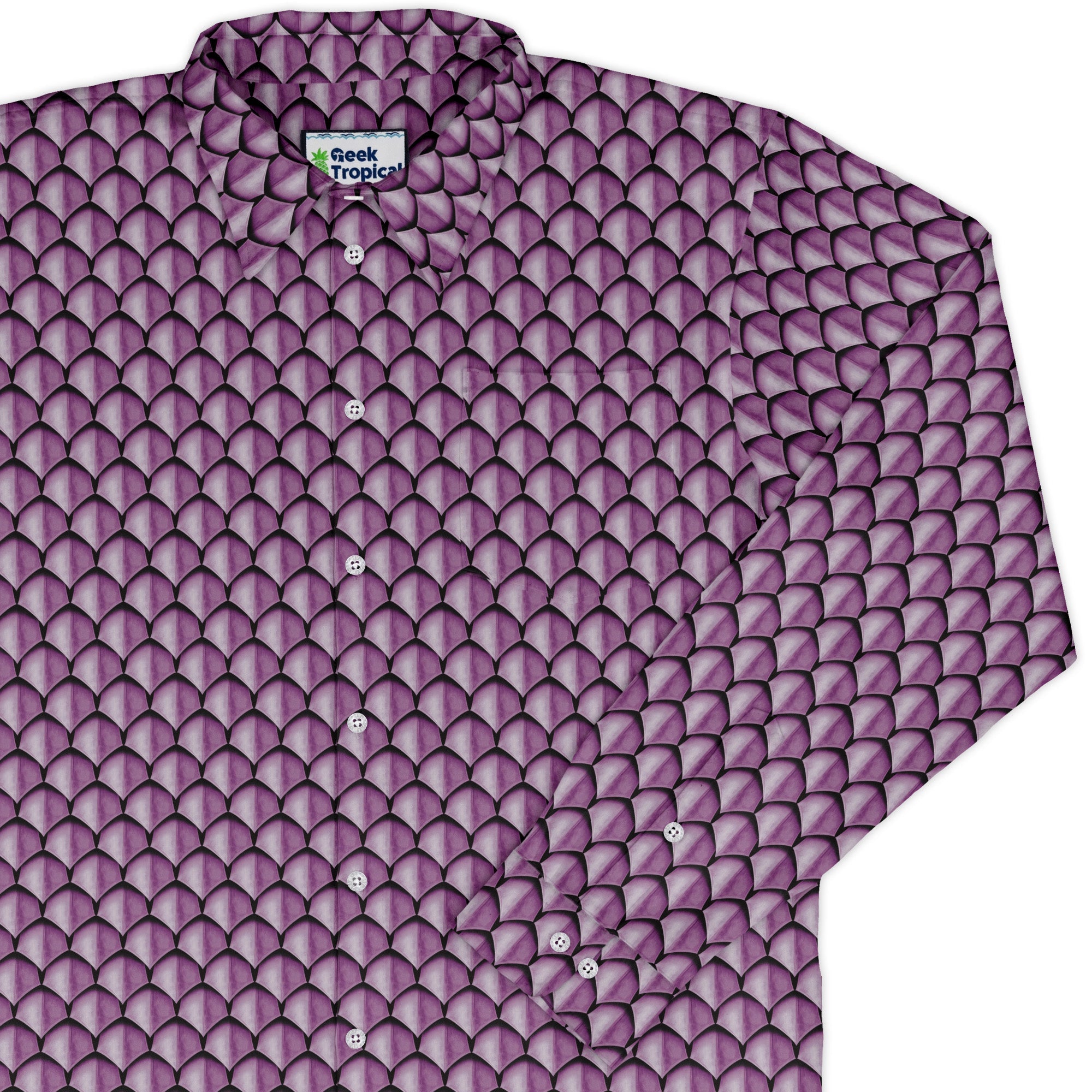 Dragon Scales Pink Dnd Long Sleeve Button Up Shirt Geek Nerd adult sizing Designs by Nathan Fantasy Prints