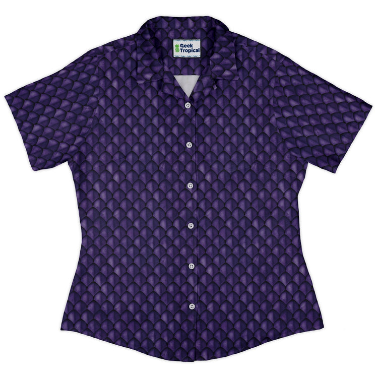 Dragon Scales Purple Dnd Curvy Button Up Shirt Geek Nerd 0925 All Adult Button Up Shirts Animal Patterns