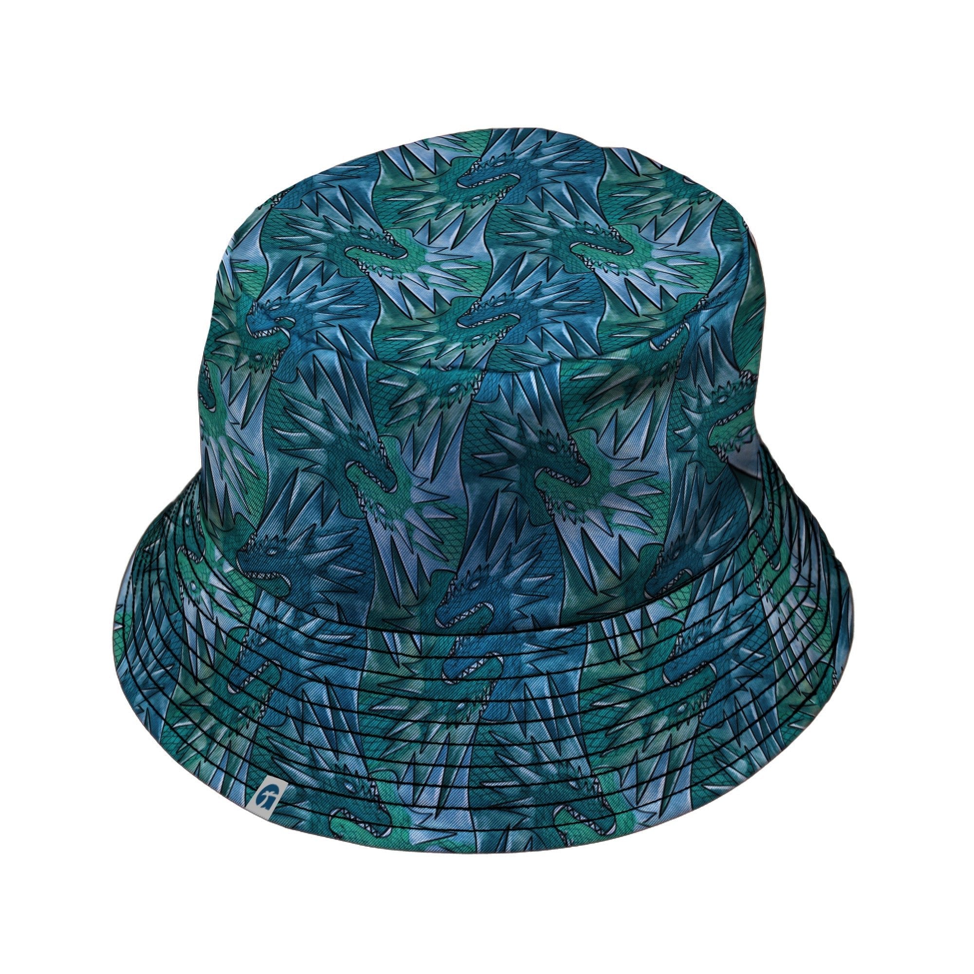 Dragon Weaving Inferno Teal Bucket Hat Geek Nerd Designs by Nathan fantasy prints lx - B