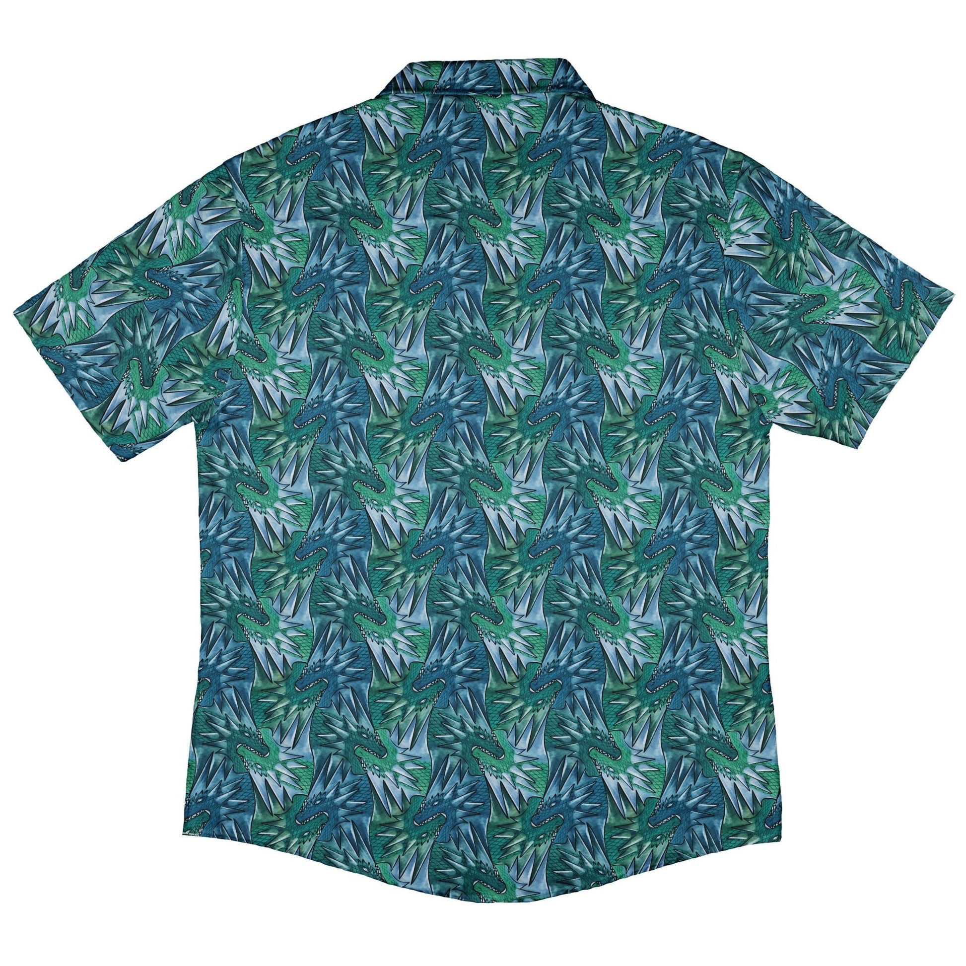 Dragon Weaving Inferno Teal Button Up Shirt Geek Nerd adult sizing Designs by Nathan fantasy prints