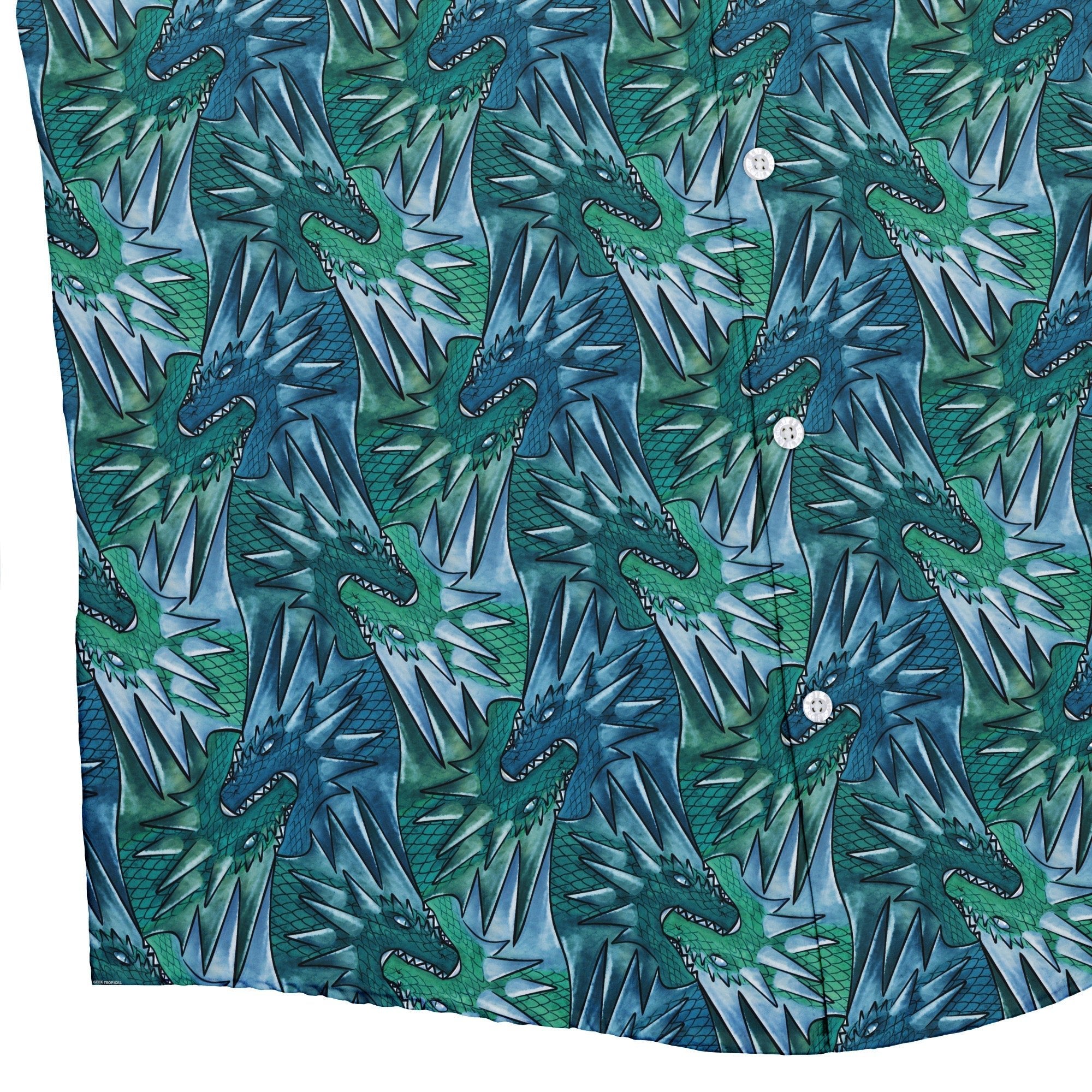 Dragon Weaving Inferno Teal Button Up Shirt Geek Nerd adult sizing Designs by Nathan fantasy prints