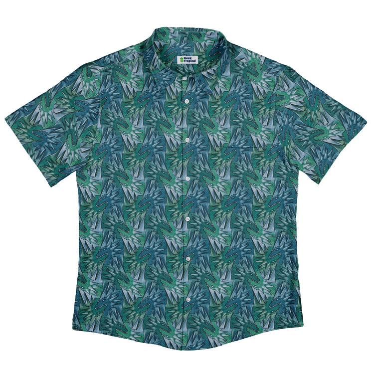 Dragon Weaving Inferno Teal Button Up Shirt Geek Nerd adult sizing Designs by Nathan fantasy prints