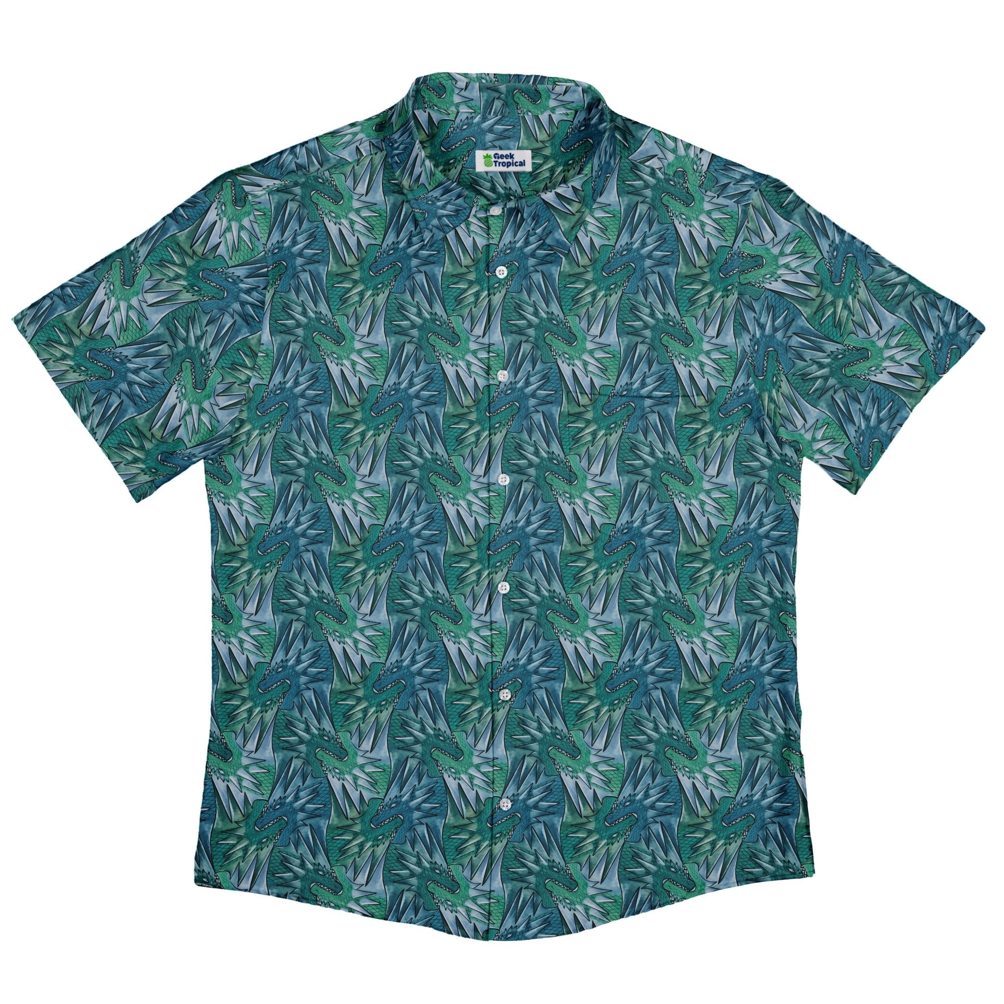 Dragon Weaving Inferno Teal Button Up Shirt Geek Nerd adult sizing Designs by Nathan fantasy prints