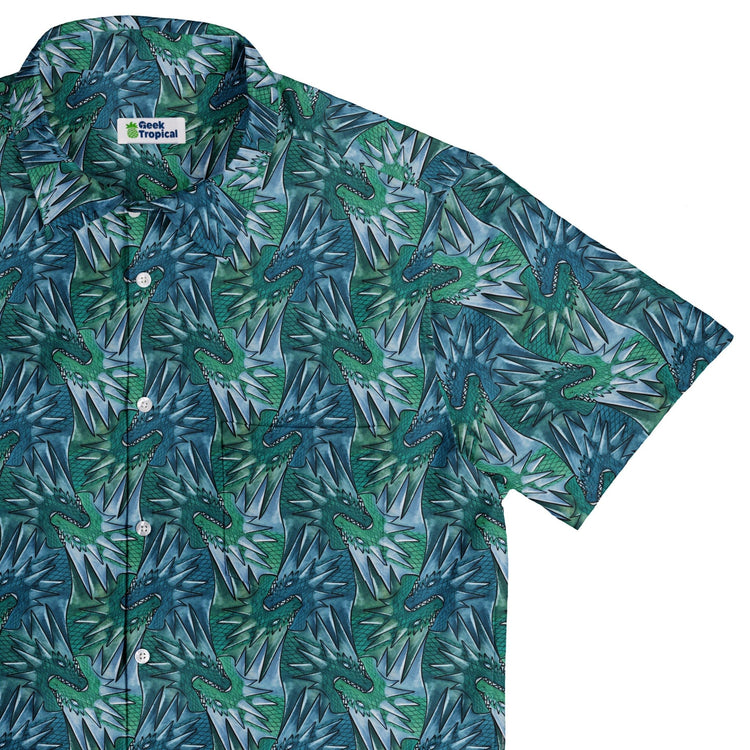 Dragon Weaving Inferno Teal Button Up Shirt Geek Nerd adult sizing Designs by Nathan fantasy prints