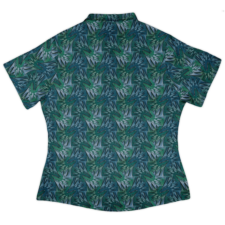 Dragon Weaving Inferno Teal Curvy Button Up Shirt Geek Nerd Designs by Nathan fantasy prints q225