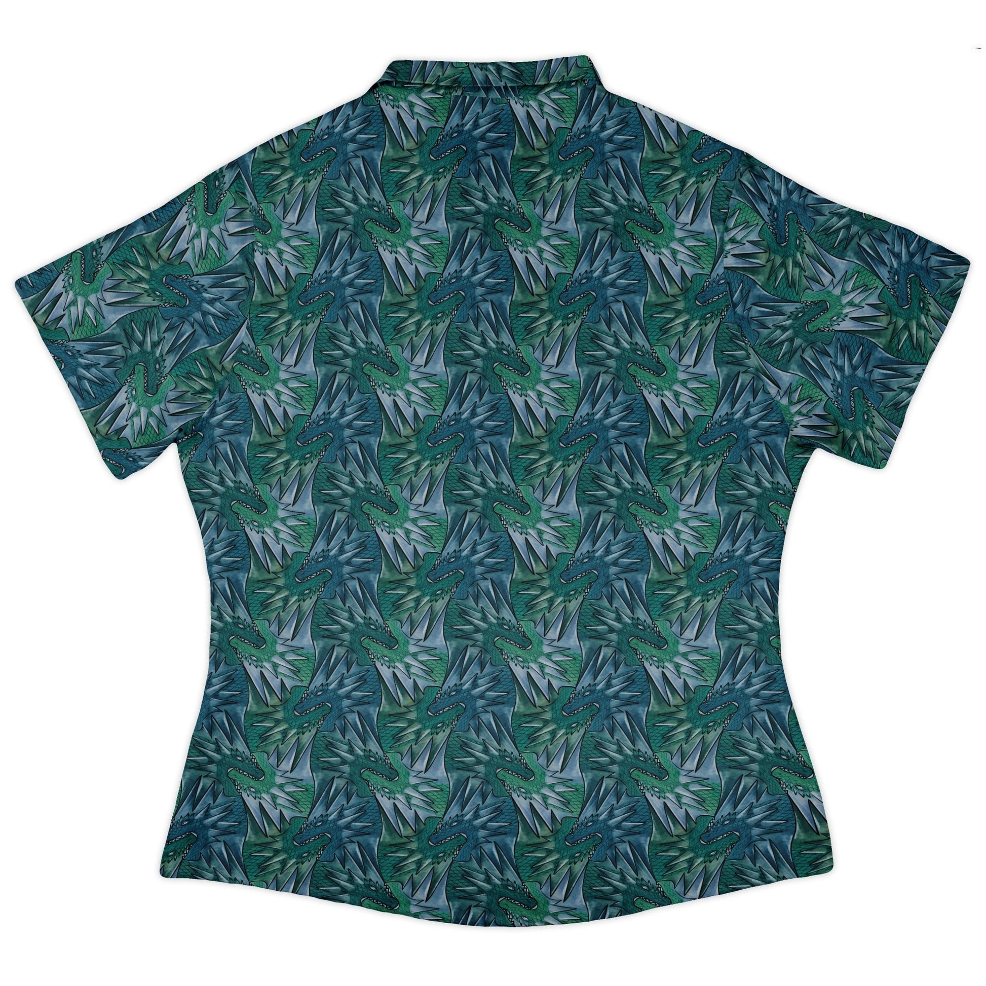 Dragon Weaving Inferno Teal Curvy Button Up Shirt Geek Nerd Designs by Nathan fantasy prints q225