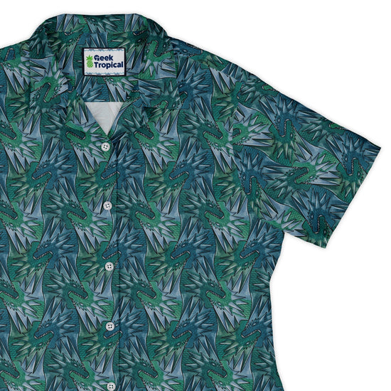 Dragon Weaving Inferno Teal Curvy Button Up Shirt 1