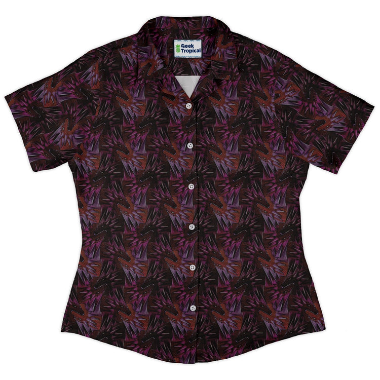 Dragon Weaving Inferno Fire Curvy Button Up Shirt Geek Nerd Designs by Nathan fantasy prints q225