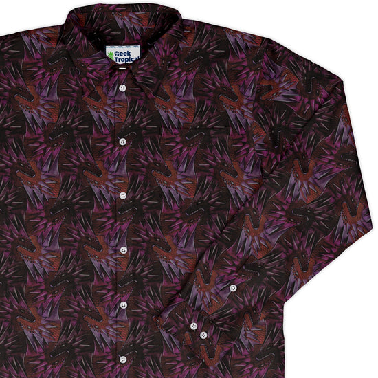 Dragon Weaving Inferno Fire Long Sleeve Button Up Shirt 1