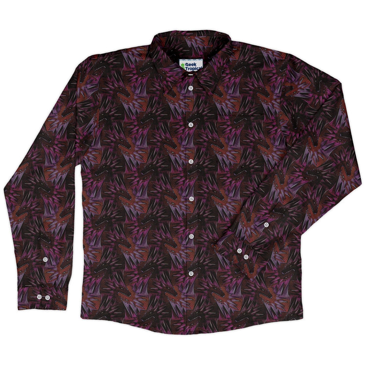 Dragon Weaving Inferno Fire Long Sleeve Button Up Shirt Geek Nerd adult sizing Designs by Nathan fantasy prints