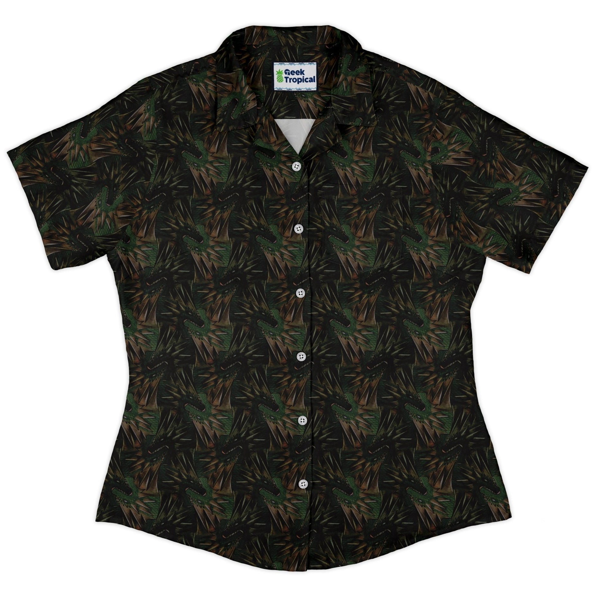 Dragon Weaving Inferno Forest Curvy Button Up Shirt Geek Nerd Designs by Nathan fantasy prints q225