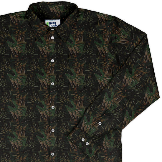 Dragon Weaving Inferno Forest Long Sleeve Button Up Shirt 1