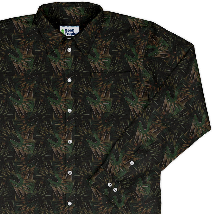 Dragon Weaving Inferno Forest Long Sleeve Button Up Shirt Geek Nerd adult sizing Designs by Nathan fantasy prints