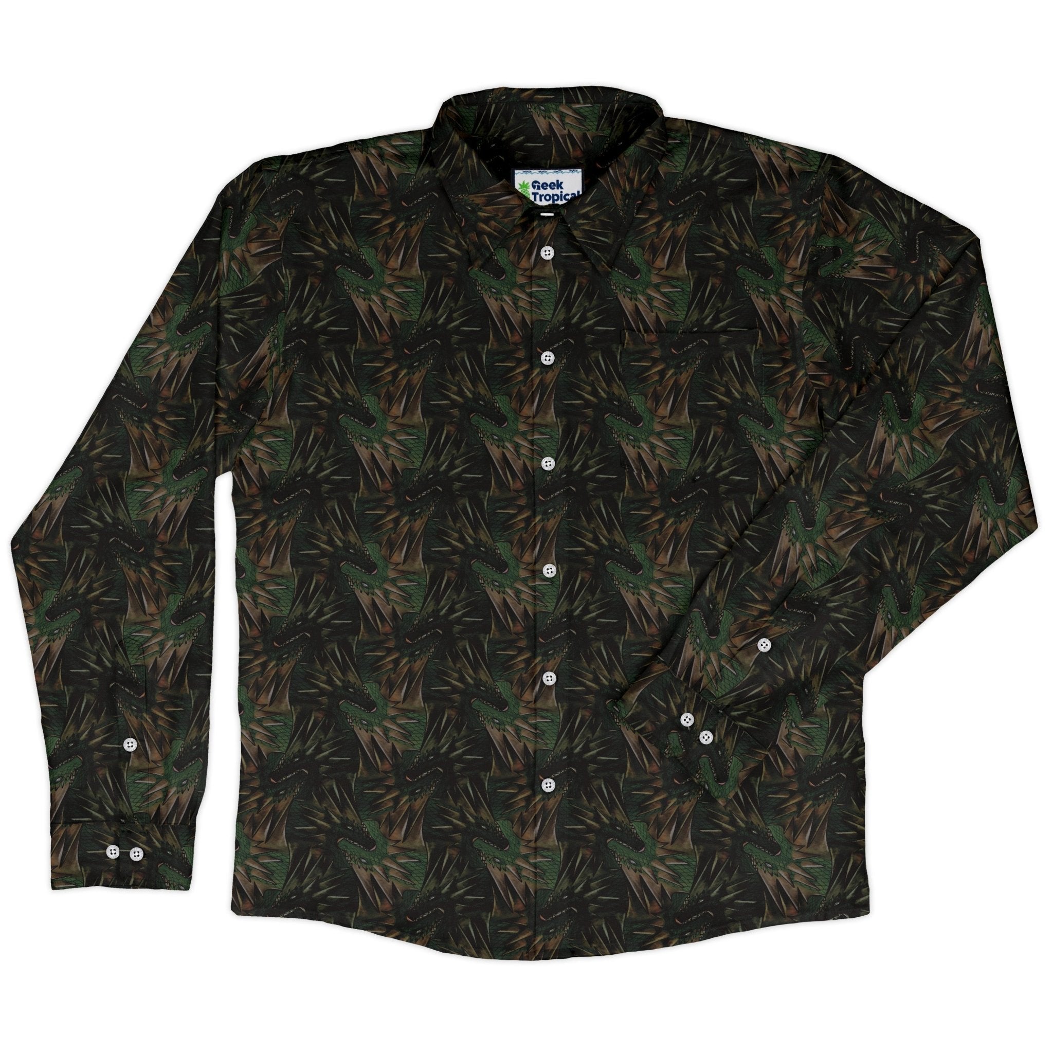 Dragon Weaving Inferno Forest Long Sleeve Button Up Shirt Geek Nerd adult sizing Designs by Nathan fantasy prints