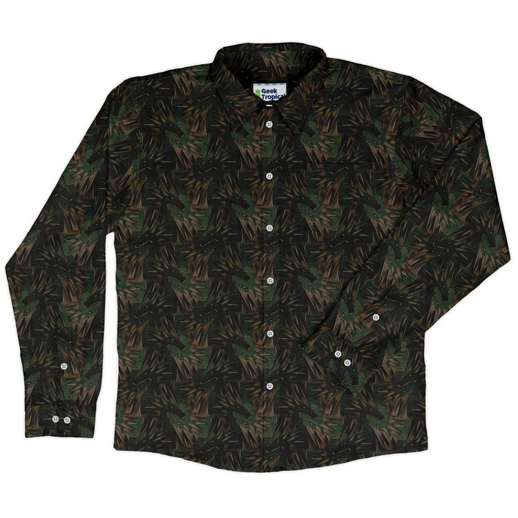 Dragon Weaving Inferno Forest Long Sleeve Button Up Shirt Geek Nerd adult sizing Designs by Nathan fantasy prints