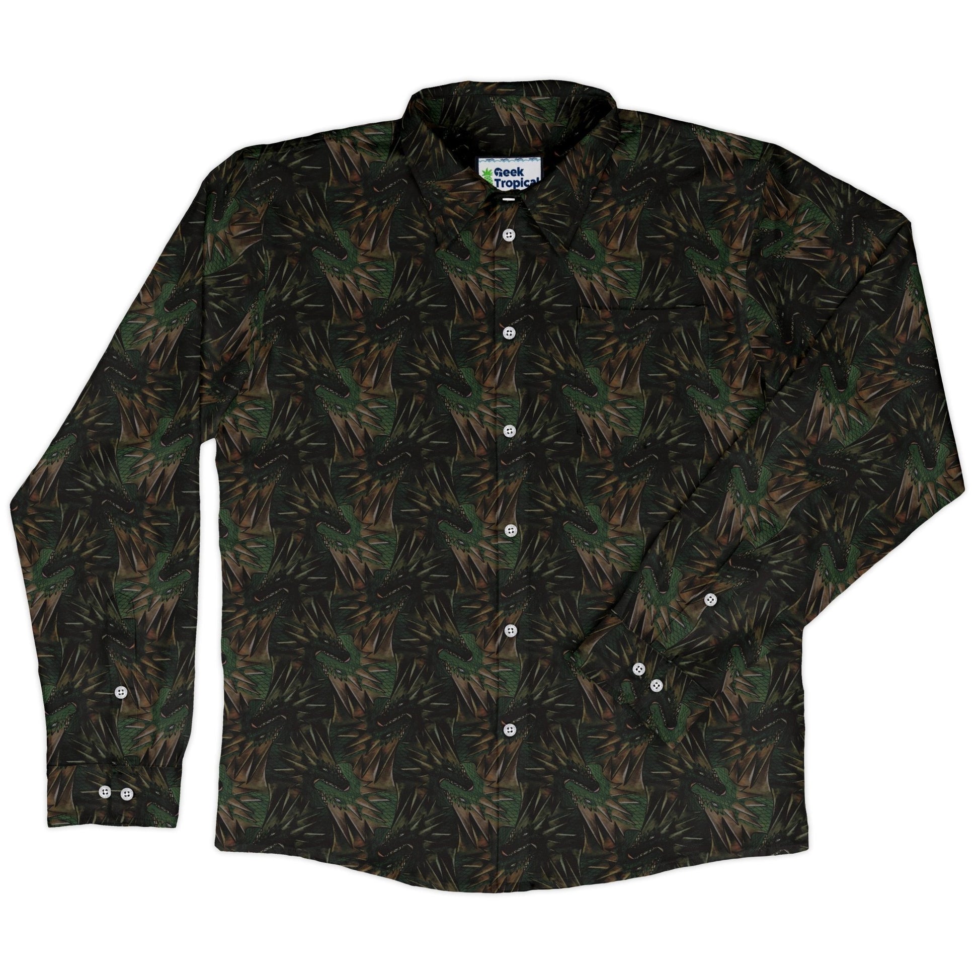 Dragon Weaving Inferno Forest Long Sleeve Button Up Shirt Geek Nerd adult sizing Designs by Nathan fantasy prints