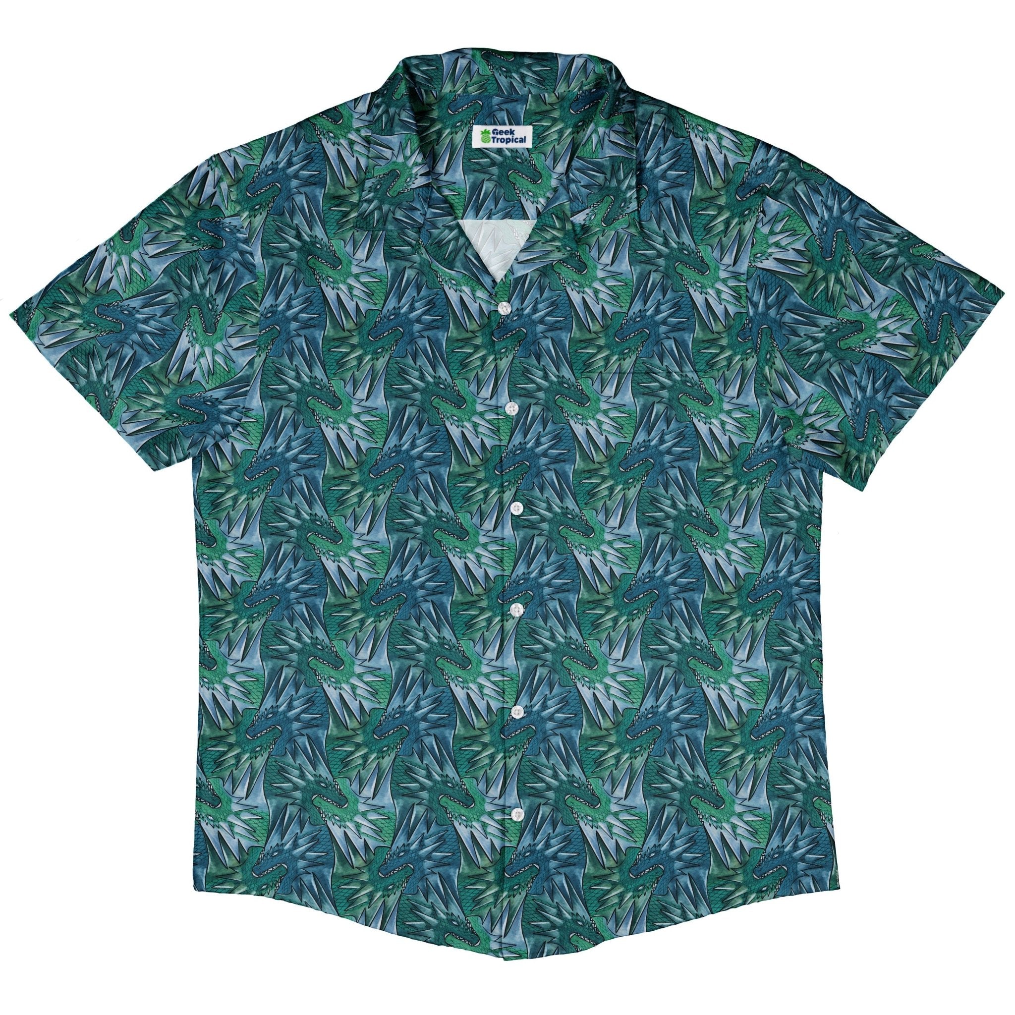 Dragon Weaving Inferno Teal Button Up Shirt Geek Nerd adult sizing Designs by Nathan fantasy prints