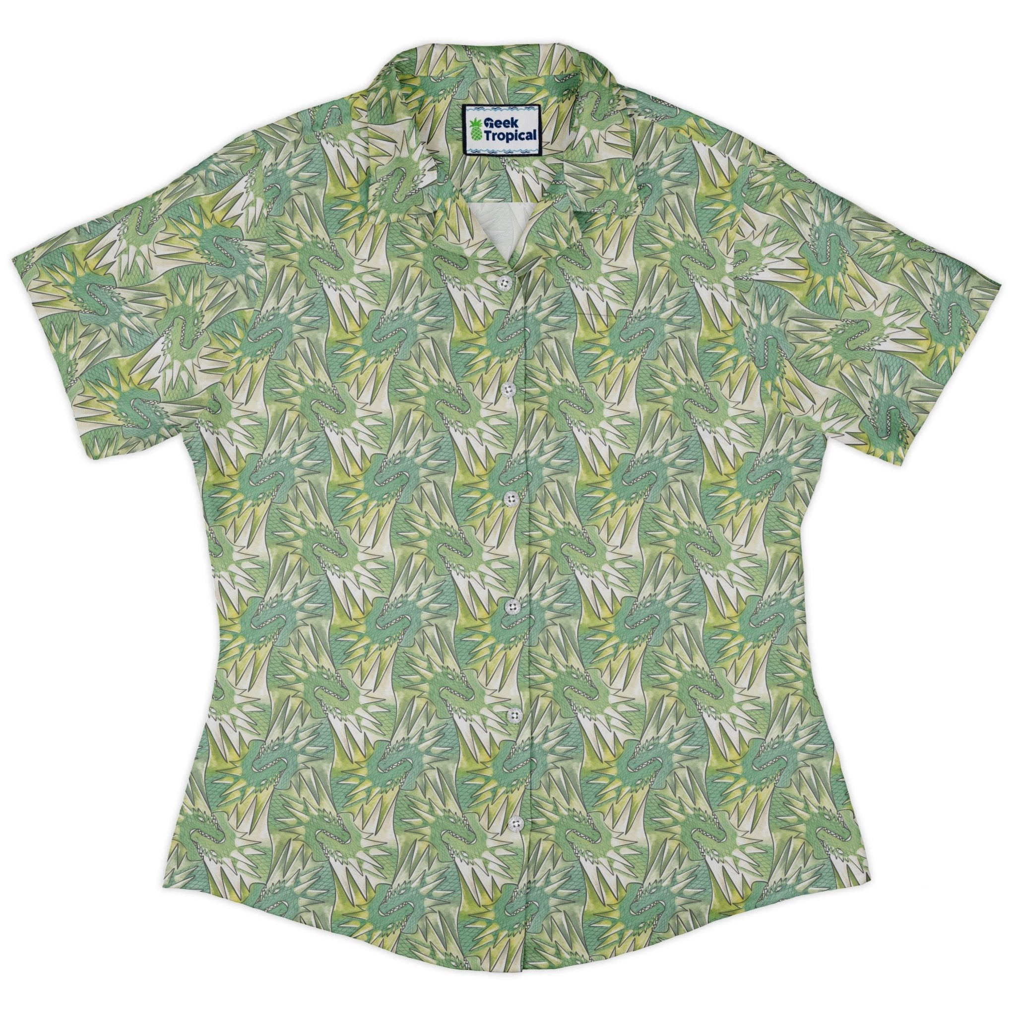 Dragon Weaving Inferno Lime Curvy Button Up Shirt Geek Nerd Designs by Nathan fantasy prints q225