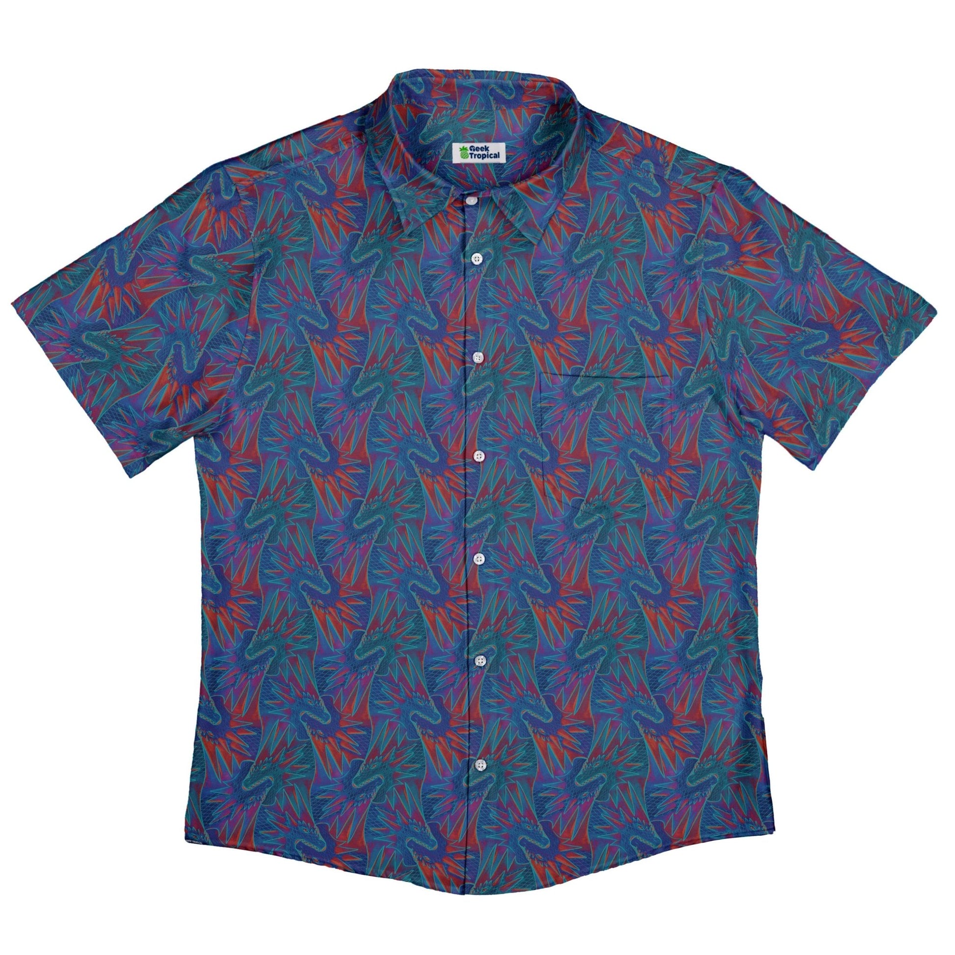 Dragon Weaving Inferno Retro Button Up Shirt Geek Nerd adult sizing Designs by Nathan fantasy prints