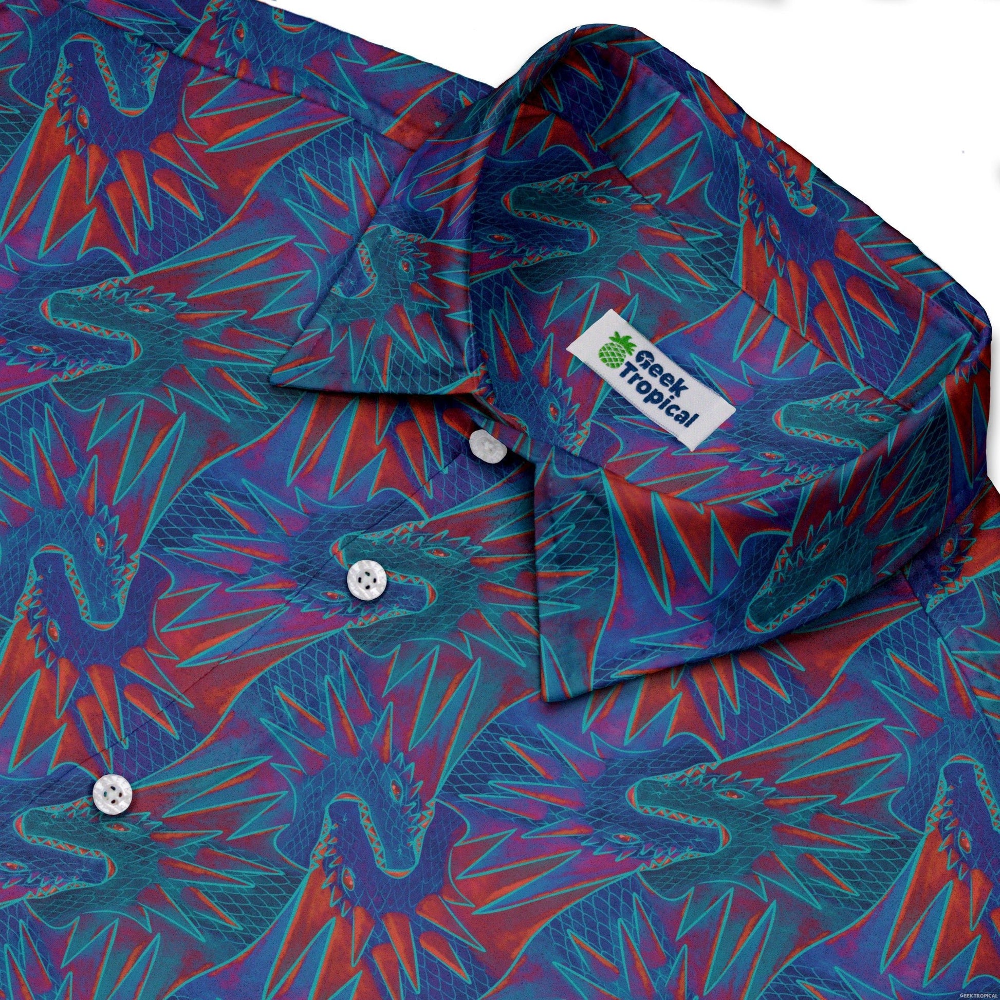 Dragon Weaving Inferno Retro Button Up Shirt Geek Nerd adult sizing Designs by Nathan fantasy prints