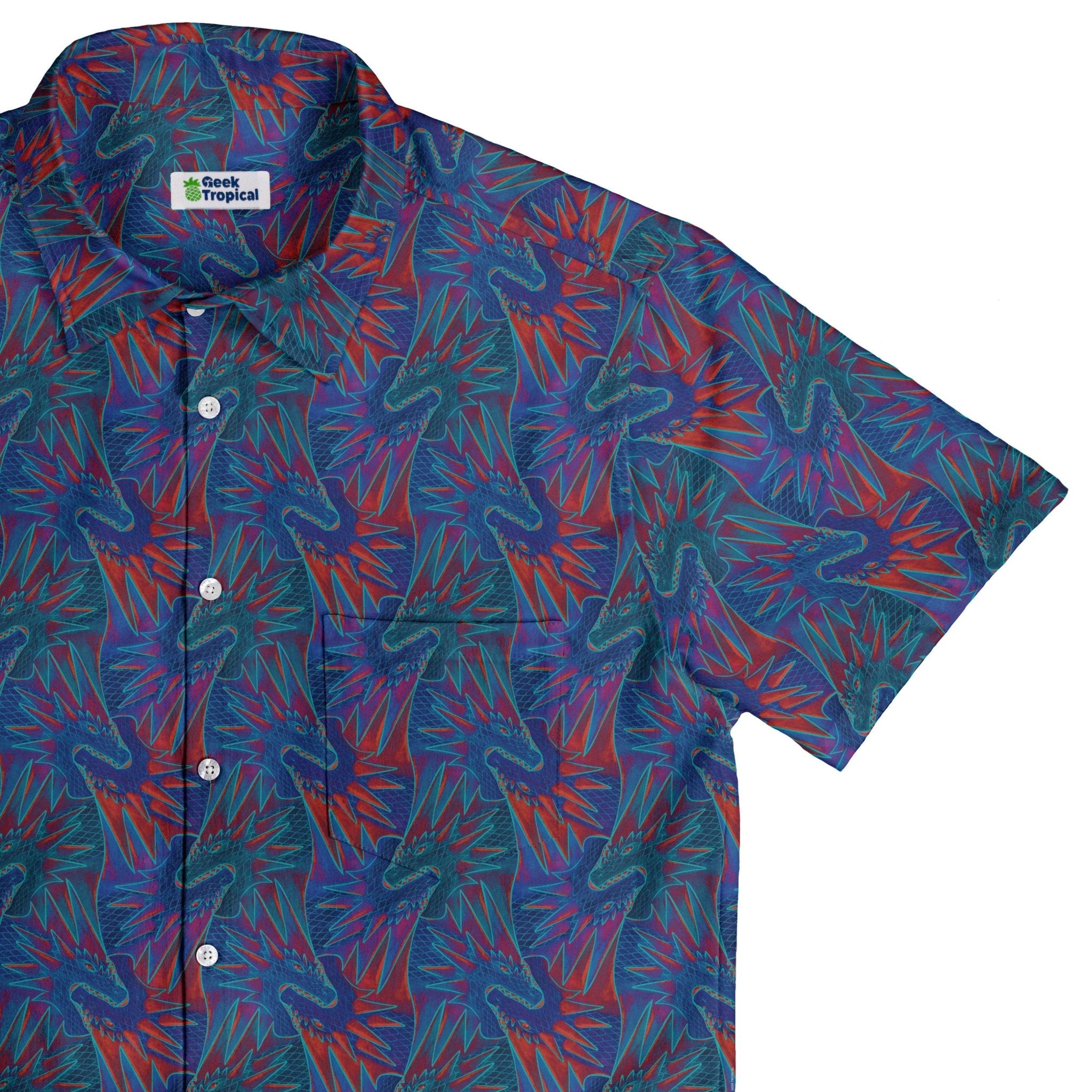 Dragon Weaving Inferno Retro Button Up Shirt Geek Nerd adult sizing Designs by Nathan fantasy prints