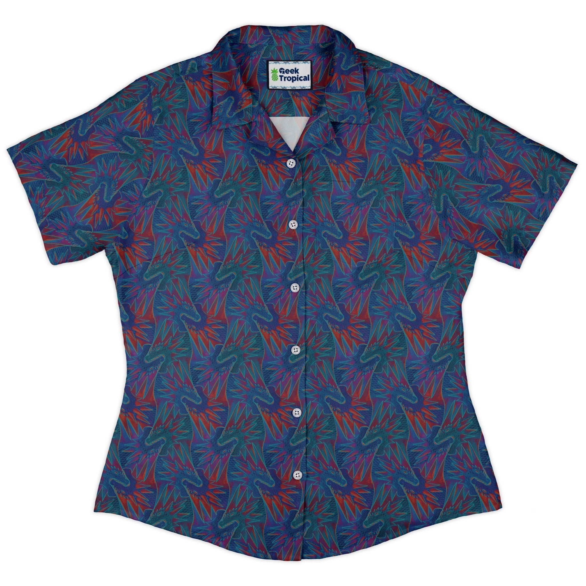 Dragon Weaving Inferno Retro Curvy Button Up Shirt Geek Nerd Designs by Nathan fantasy prints q225