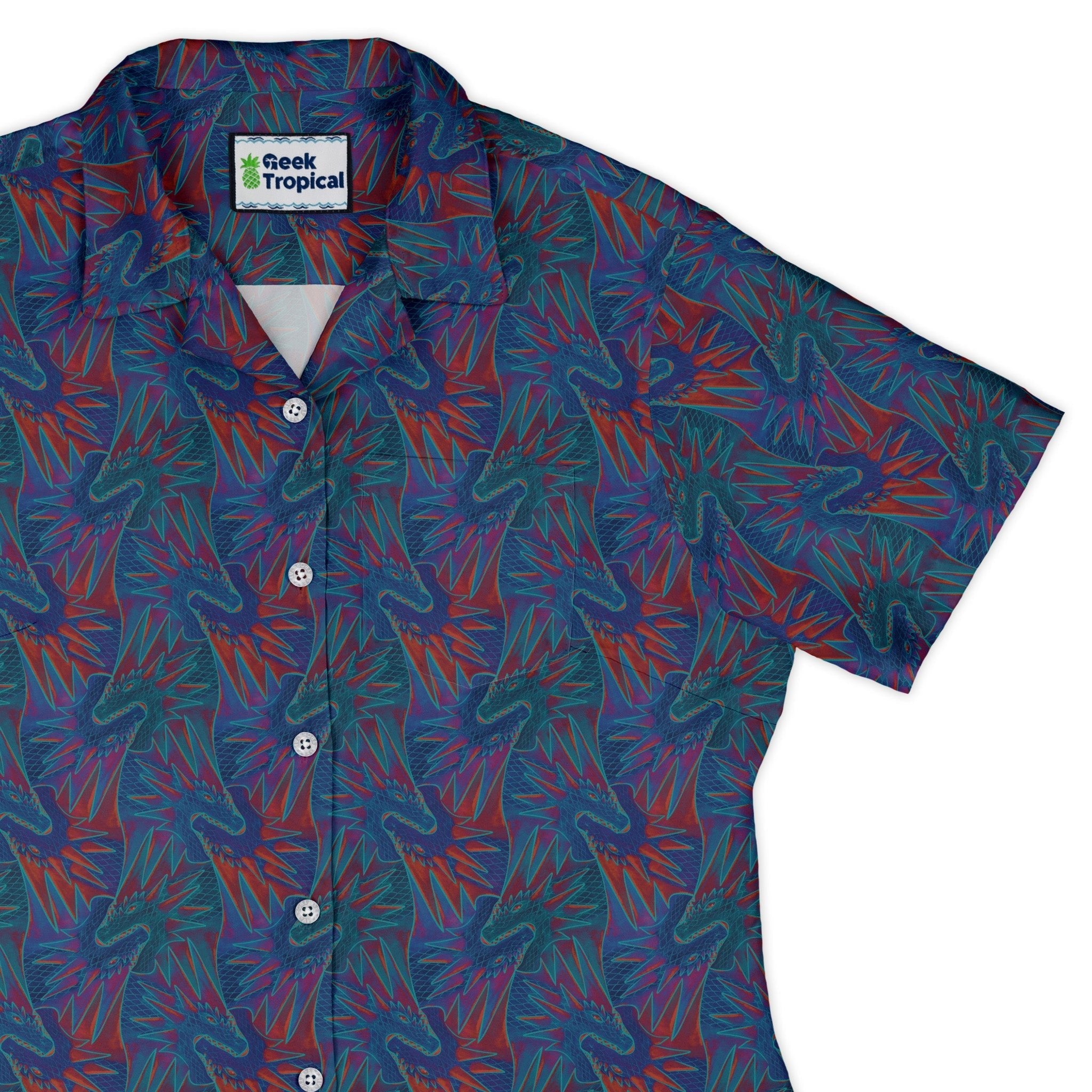Dragon Weaving Inferno Retro Curvy Button Up Shirt Geek Nerd Designs by Nathan fantasy prints q225