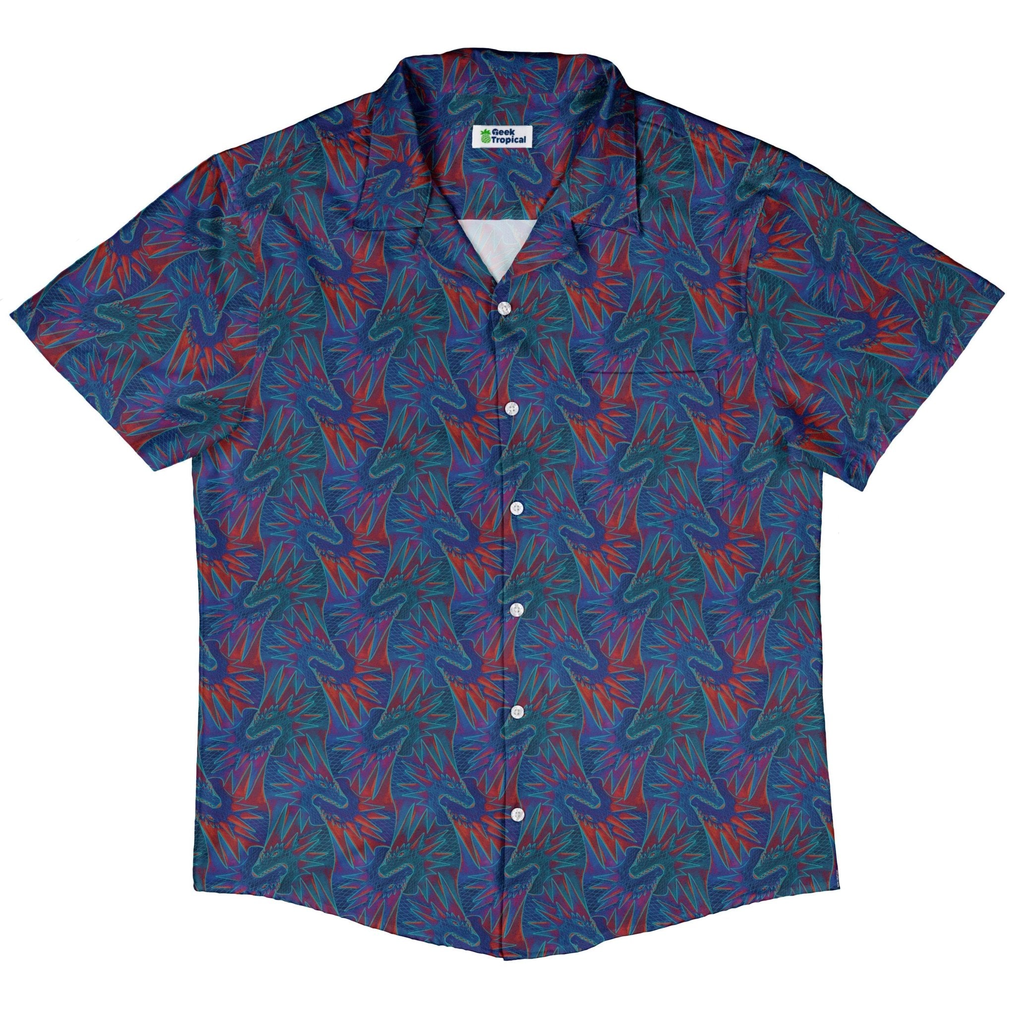 Dragon Weaving Inferno Retro Button Up Shirt Geek Nerd adult sizing Designs by Nathan fantasy prints