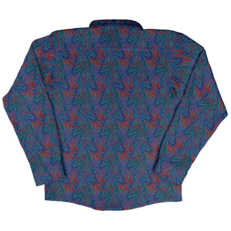 Dragon Weaving Inferno Retro Long Sleeve Button Up Shirt Geek Nerd adult sizing Designs by Nathan fantasy prints