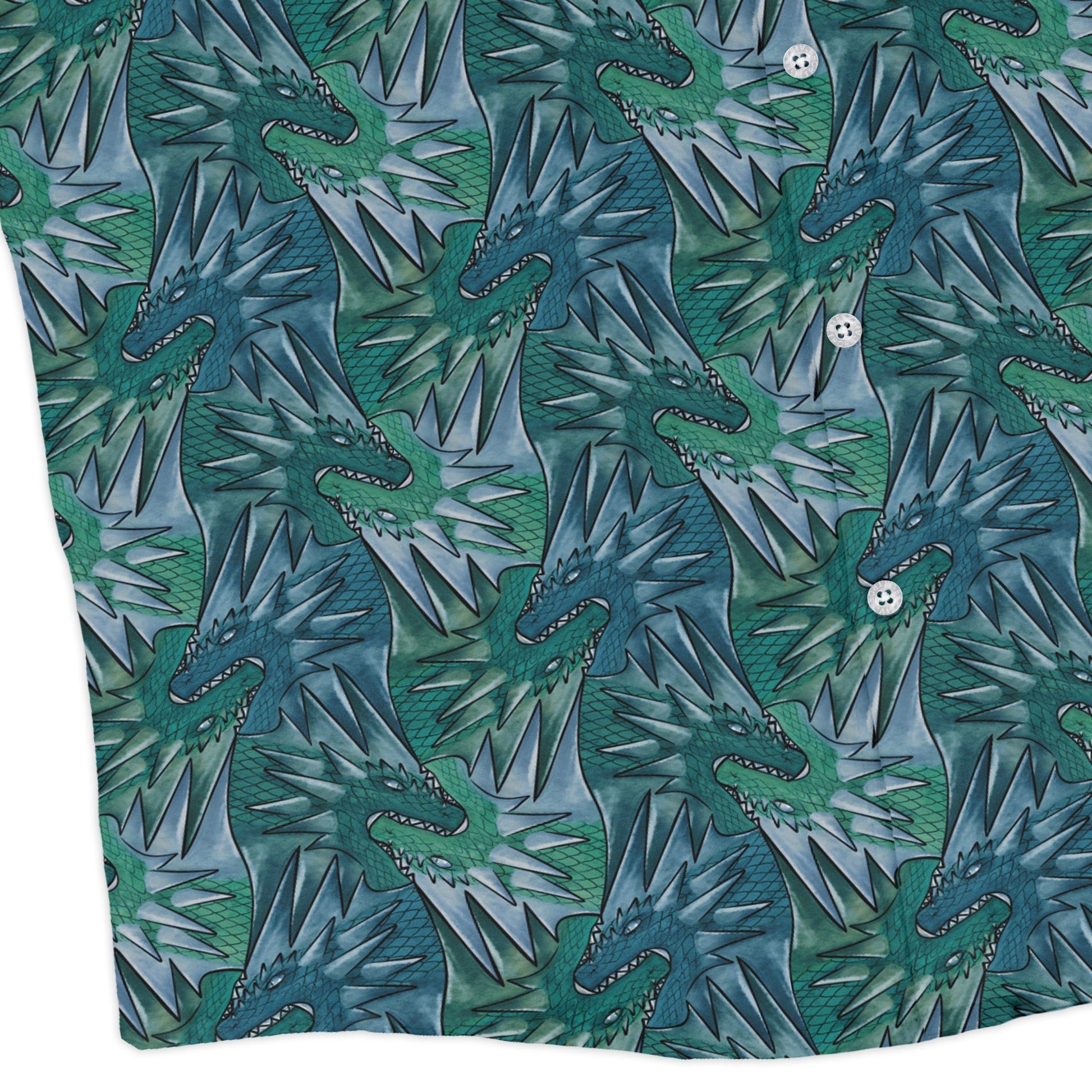 Dragon Weaving Inferno Teal Long Sleeve Button Up Shirt Geek Nerd adult sizing Designs by Nathan fantasy prints