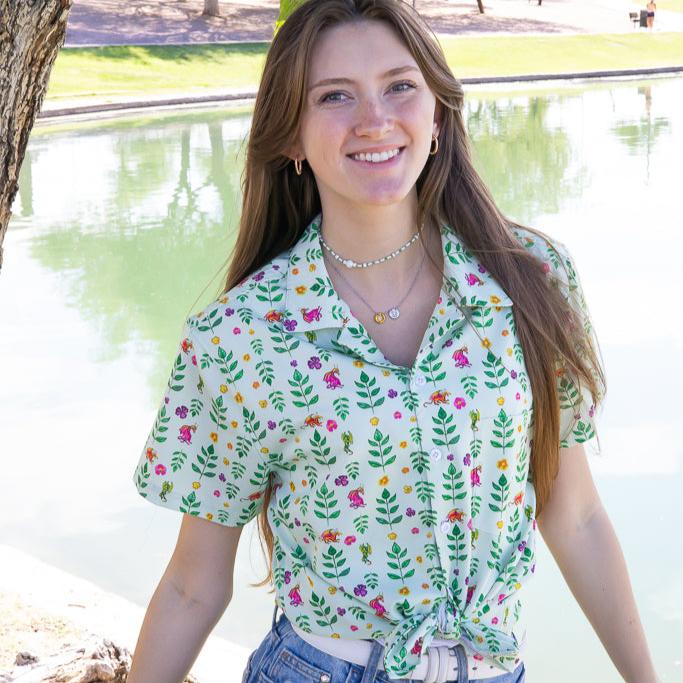 Garden Dragons Fantasy Button Up Shirt Geek Nerd adult sizing Designed by Rose Khan Fantasy Prints