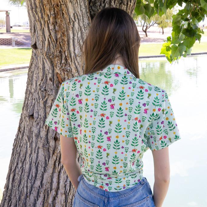 Garden Dragons Fantasy Button Up Shirt Geek Nerd adult sizing Designed by Rose Khan Fantasy Prints