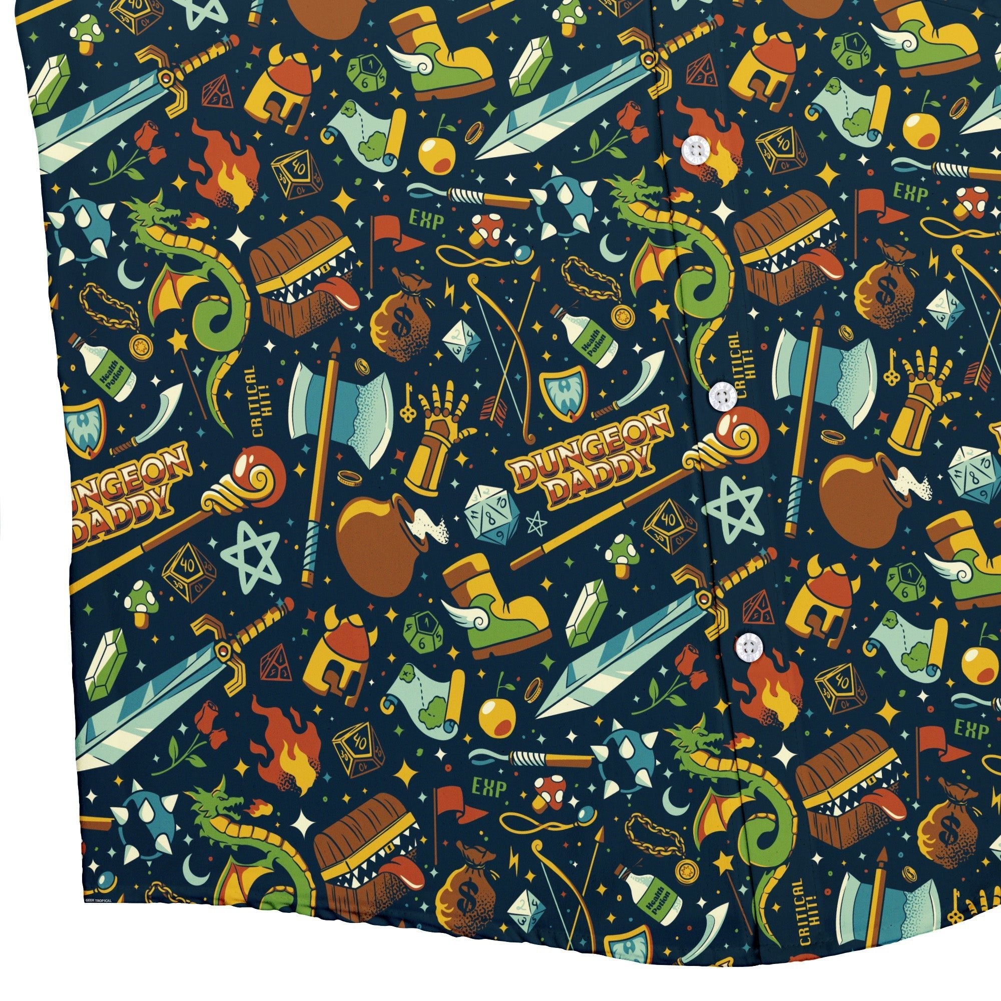 Dungeon Daddy Button Up Shirt Geek Nerd adult sizing Design by Tobe Fonseca dnd & rpg print