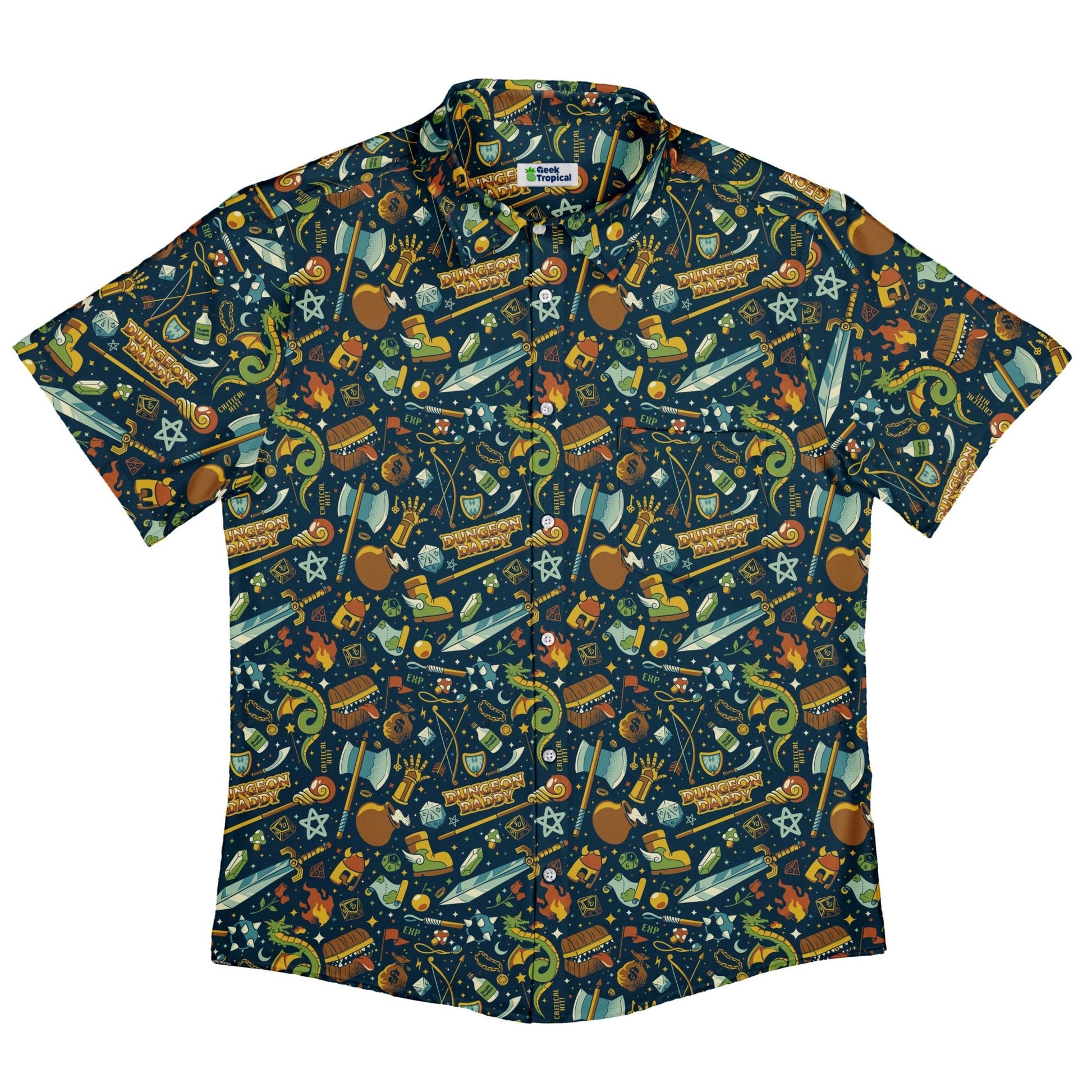 Dungeon Daddy Button Up Shirt Geek Nerd adult sizing Design by Tobe Fonseca dnd & rpg print