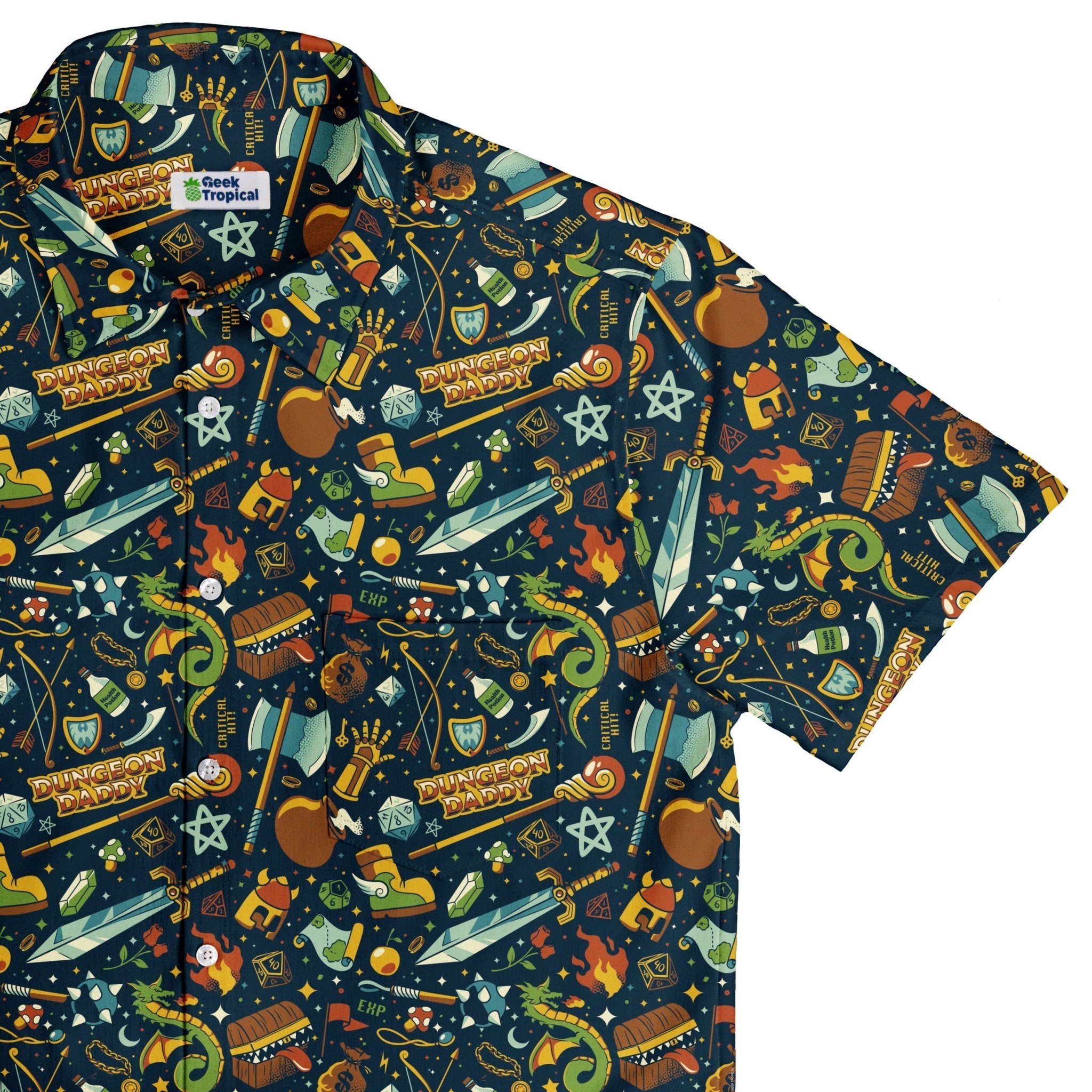 Dungeon Daddy Button Up Shirt Geek Nerd adult sizing Design by Tobe Fonseca dnd & rpg print