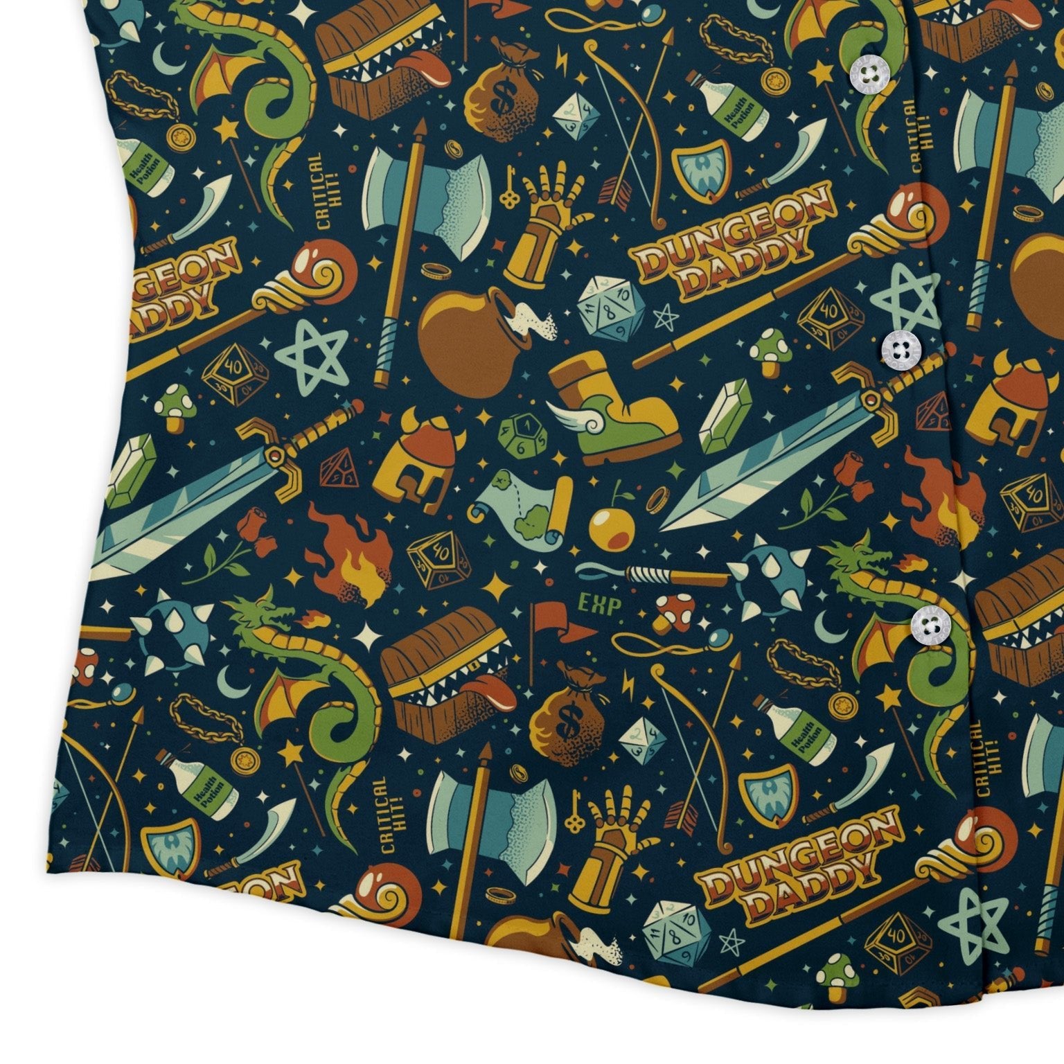 Dungeon Daddy Curvy Button Up Shirt Geek Nerd Design by Tobe Fonseca dnd & rpg print q225