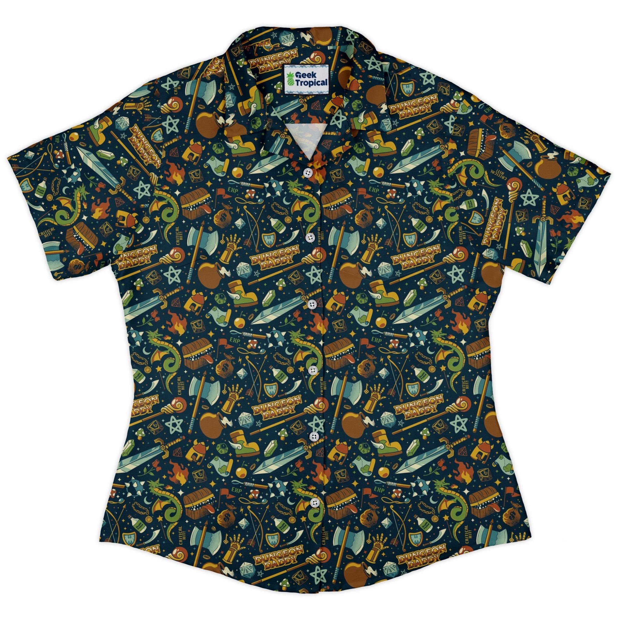 Dungeon Daddy Curvy Button Up Shirt Geek Nerd Design by Tobe Fonseca dnd & rpg print q225