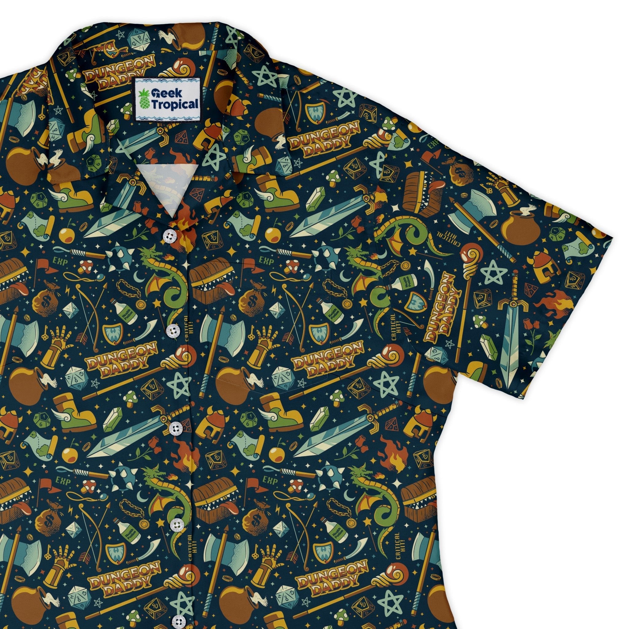 Dungeon Daddy Curvy Button Up Shirt Geek Nerd Design by Tobe Fonseca dnd & rpg print q225