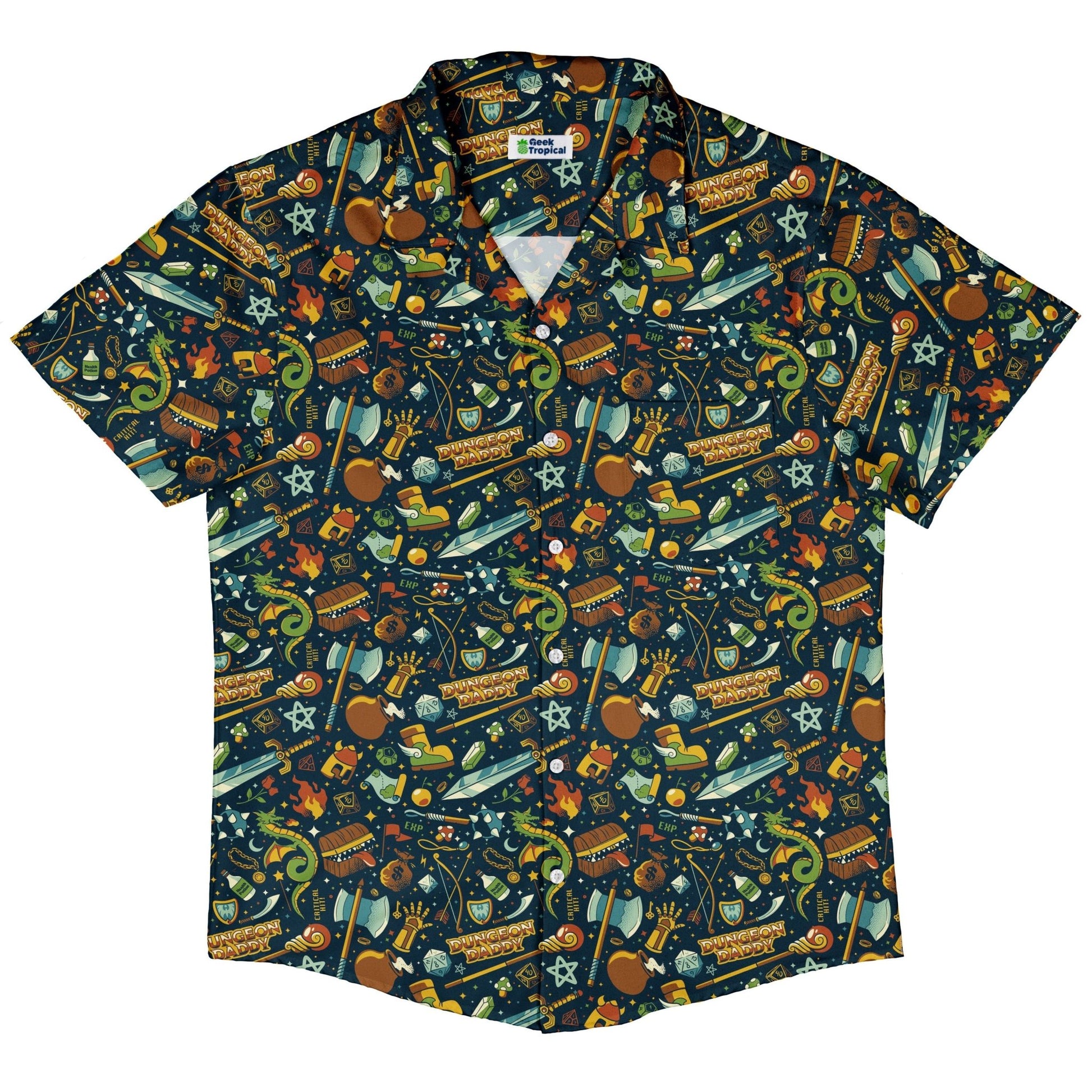 Dungeon Daddy Button Up Shirt Geek Nerd adult sizing Design by Tobe Fonseca dnd & rpg print