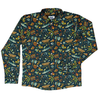 Dungeon Daddy Long Sleeve Button Up Shirt Geek Nerd adult sizing Design by Tobe Fonseca dnd & rpg print