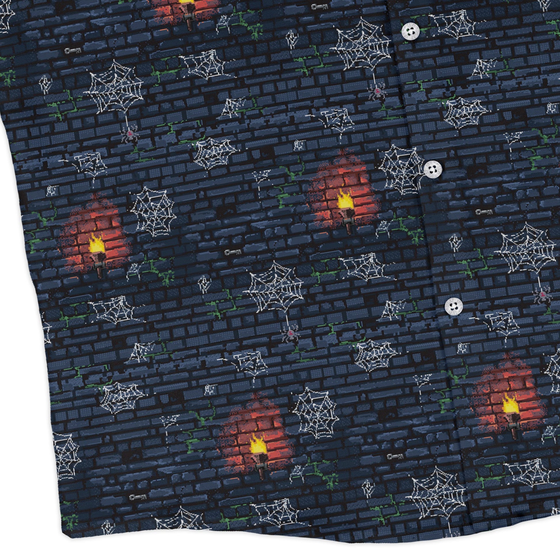 Dungeon Wall Long Sleeve Button Up Shirt Geek Nerd adult sizing Design by Claire Murphy dnd & rpg print