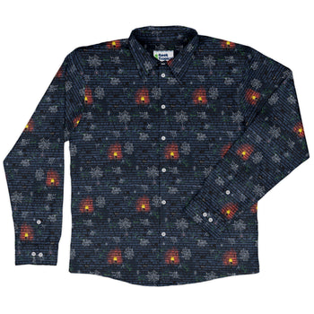 Dungeon Wall Long Sleeve Button Up Shirt Geek Nerd adult sizing Design by Claire Murphy dnd & rpg print