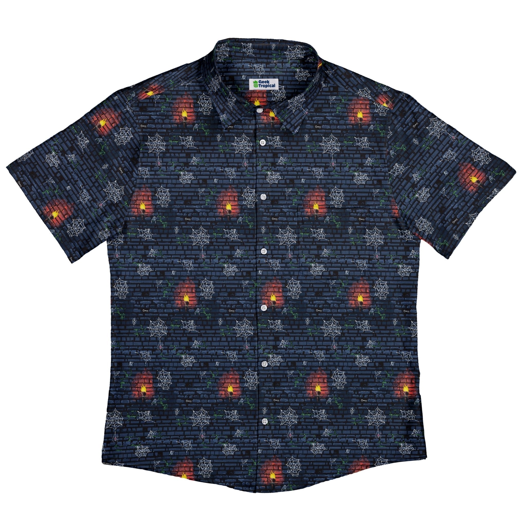 Dungeon Wall Button Up Shirt Geek Nerd adult sizing Design by Claire Murphy dnd & rpg print