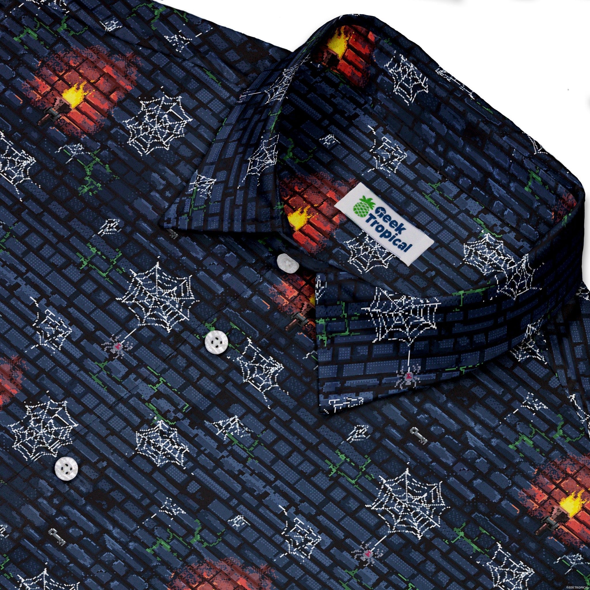 Dungeon Wall Button Up Shirt Geek Nerd adult sizing Design by Claire Murphy dnd & rpg print