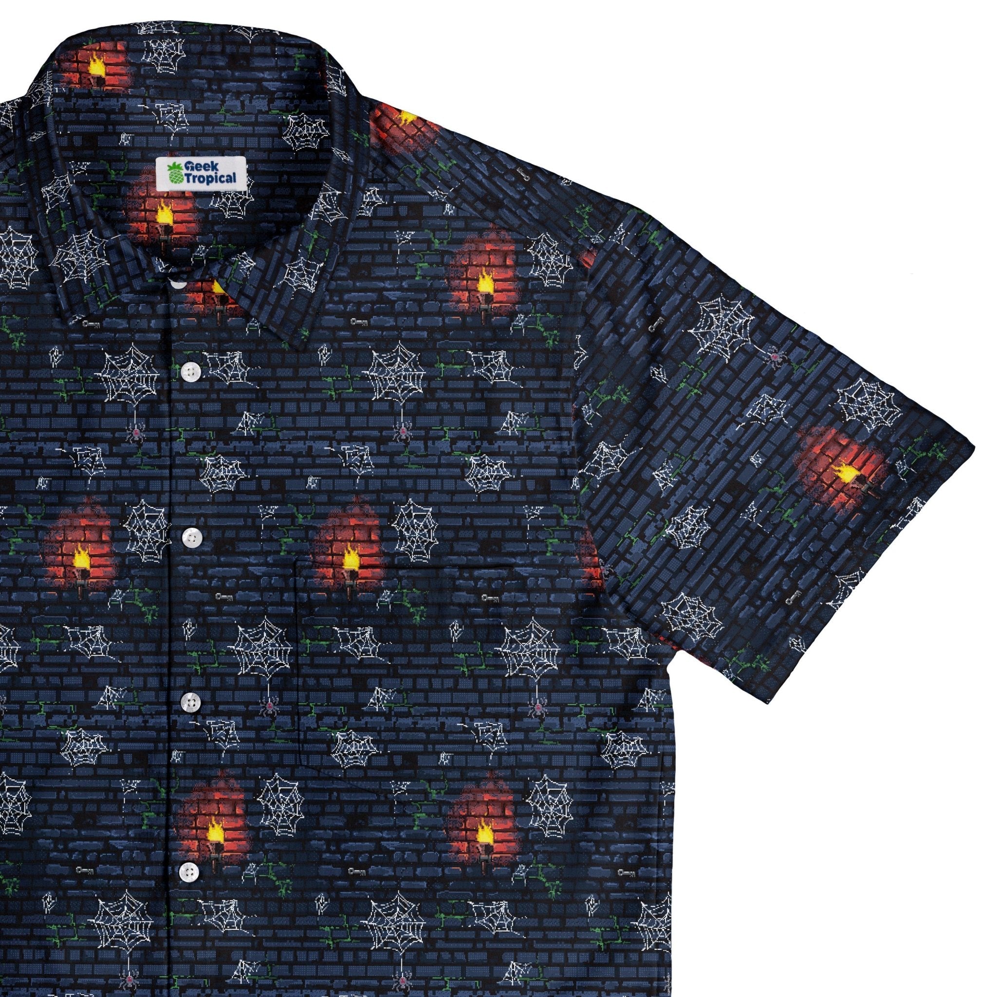 Dungeon Wall Button Up Shirt Geek Nerd adult sizing Design by Claire Murphy dnd & rpg print