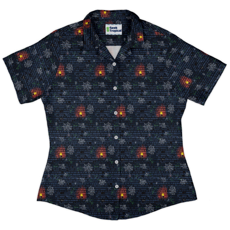 Dungeon Wall Curvy Button Up Shirt Geek Nerd Design by Claire Murphy dnd & rpg print q225